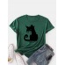 Women Cartoon Cat Print Round Neck Casual Short Sleeve T  Shirts