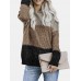 Women Contrast Color Patchwork Round Neck Long Sleeve Knitted Casual Sweater