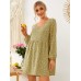 Ditsy Floral V  Neck Ruched Regular Fit Long Sleeve Dress