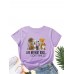 Letters Cartoon Dog Print Women Round Neck T  shirt For Women