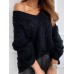 Women V  Neck Solid Color Knitting Hollow Out Casual Sweaters