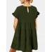 Round Neck Ruffle Button Pleat Short Sleeve Mini Dress