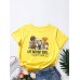 Letters Cartoon Dog Print Women Round Neck T  shirt For Women