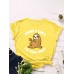 Women Cute Sloth Cartoon Slogan Print O  Neck Casual Short Sleeve T  Shirt