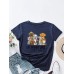 Letters Cartoon Dog Print Women Round Neck T  shirt For Women