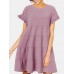 Round Neck Ruffle Button Pleat Short Sleeve Mini Dress